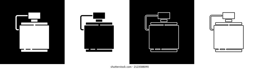 Set Canteen water bottle icon isolated on black and white background. Tourist flask icon. Jar of water use in the campaign.  Vector