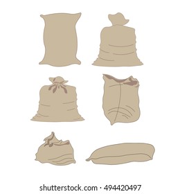 Set canvas sacks, vector illustration