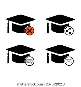 Juego de gorras, el símbolo de ese símbolo aislado sobre fondo blanco. Icono vectorial de la ilustración de la educación de graduados, botón web de éxito .