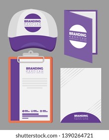 set cap with notebook and clipboard with business paper