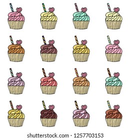 set with capcakes on white 