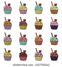 set with capcakes on white 