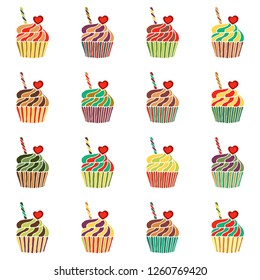 set with capcakes on white 