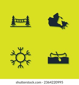 Set Capilano Suspension Bridge, Kayak or canoe, Snowflake and Canada map icon. Vector