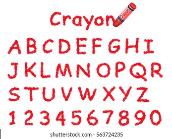 A Set Of Capital Letters And Numbers Written With A Red Crayon.