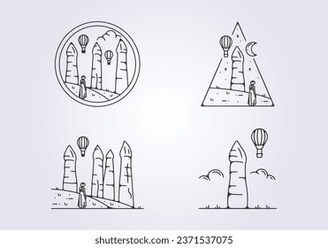 set of cappadocia logo outline vector illustration design, bundle of goreme cape town iconic symbol