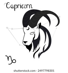 Set of Capricorn zodiac minimal style in black tone. Vector illustration