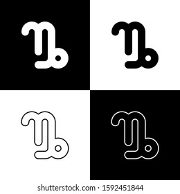 Set Capricorn zodiac sign icon isolated on black and white background. Astrological horoscope collection.  Vector Illustration