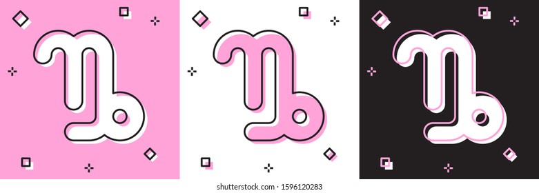 Set Capricorn zodiac sign icon isolated on pink and white, black background. Astrological horoscope collection.  Vector Illustration