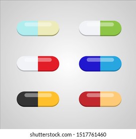 Set of capsule icon interface on flat design. Infographic capsule elements. Vector illustration.