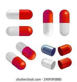 Set of capsule pills isolated on white background. Vector illustration
