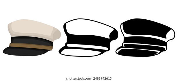 set Captain Cap icon vector. Ship Marine hat illustration