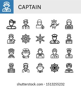 Set of captain icons such as Policeman, Pirate, Soldier, Helm, Captain, Sailor, Flight attendant, Rudder , captain