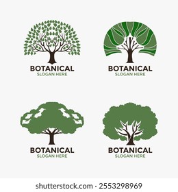 Conjunto de símbolos de árvore ou planta cativante. árvore de sahabi e árvore de carvalho