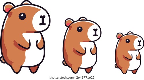 Conjunto de Capybara desenho animado animal isolado no fundo branco. Engraçado capibara desenhada à mão plana