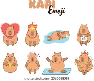 Set capybara stickers. Emojis. Communication, text