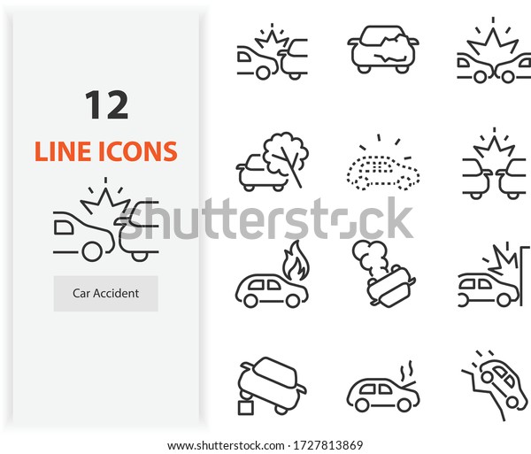 set of car accident\
icons, crash, vehicle