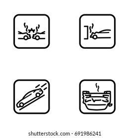 Set of car accident outline vector icon.