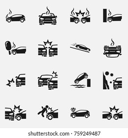 Set Of Car Accident Vector Icon Isolated On White Background.