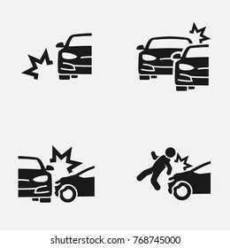 Set of car accident  vector icon.