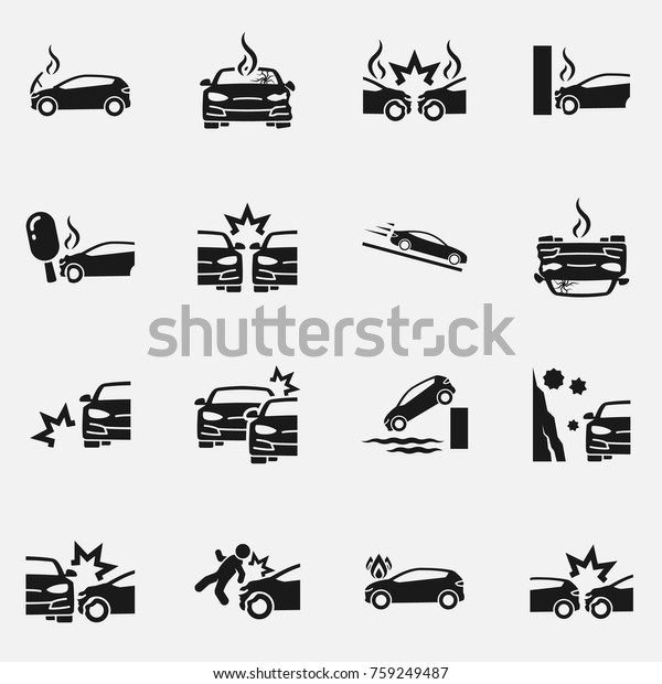 Set of car accident vector icon isolated on\
white background.