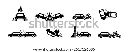 Set car accident warning sign isolated. Suitable for posters and web icons