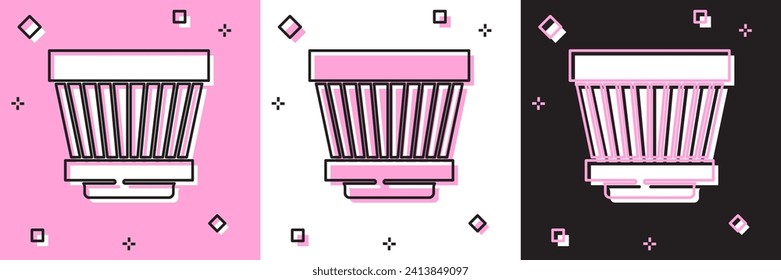 Set Car air filter icon isolated on pink and white, black background. Automobile repair service symbol.  Vector