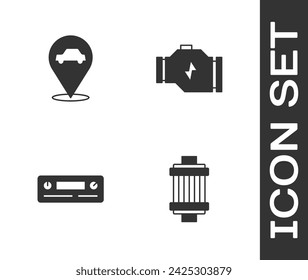Set Car air filter, Location with car service, Audio and Check engine icon. Vector