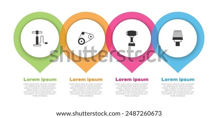 Set Car air pump, Timing belt kit, Gear shifter and filter. Business infographic template. Vector