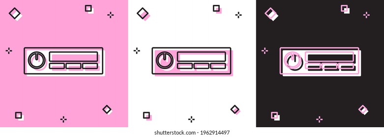 Set Car Audio Icon Isolated On Pink And White, Black Background. Fm Radio Car Audio Icon.  Vector