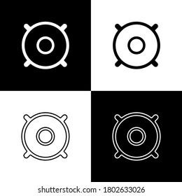 Set Car audio speaker icon isolated on black and white background. Vector.