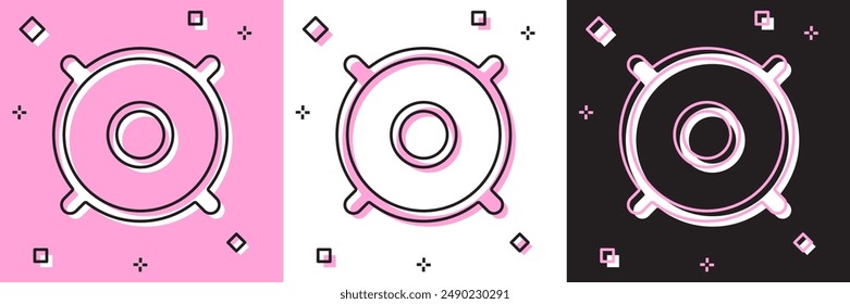 Set Car audio speaker icon isolated on pink and white, black background.  Vector