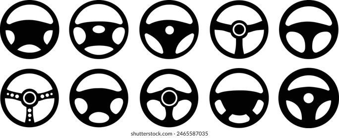 Set of Car, auto vectors icons. Automobile, machine, drive symbols. Steering wheel icons fill styles signs for mobile concept and web designs. Wheels symbols illustrations on transparent background.