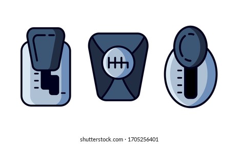 Set of car automatic and mechanic gearbox icons isolated on white background. Transmission. Gear box flat vector illustration for web design 