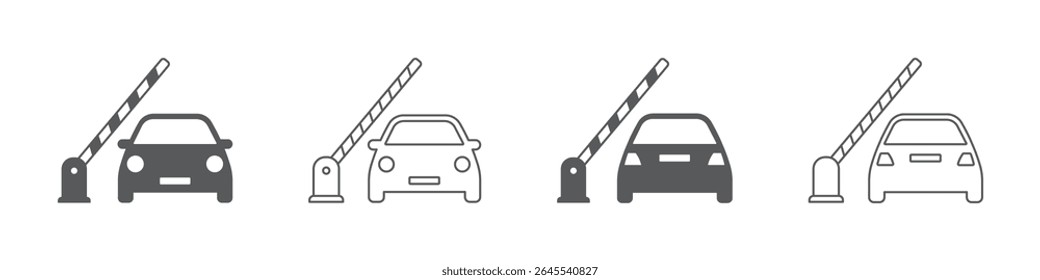 Set of car barrier icons. Car, barricade, barrier, toll gates, parking entrance, open barrier, closed barrier, parking ticket. Vector. EPS10.

