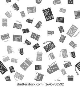 Set Car battery, Electric car charging station, Battery and Car battery on seamless pattern. Vector