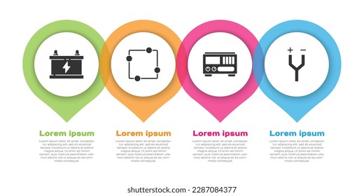 Set Car battery, Electric circuit scheme, Electrical measuring instruments and Electric cable. Business infographic template. Vector