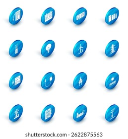 Set Car battery, Electrical outlet, Battery, cable, Ampere meter, multimeter, voltmeter, Light bulb, High voltage power pole line and Wind turbine icon. Vector