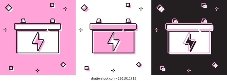 Set Car battery icon isolated on pink and white, black background. Accumulator battery energy power and electricity accumulator battery.  Vector