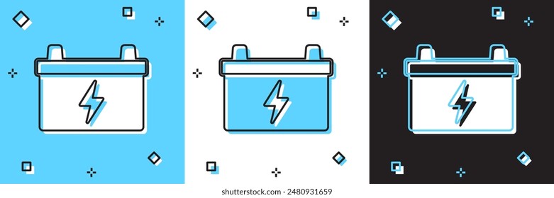 Set Car battery icon isolated on blue and white, black background. Accumulator battery energy power and electricity accumulator battery.  Vector