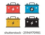 Set of car battery icons isolated on white background. Energy battery and electricity battery. Colorful accumulator car parts power supply. flat style vector illustration