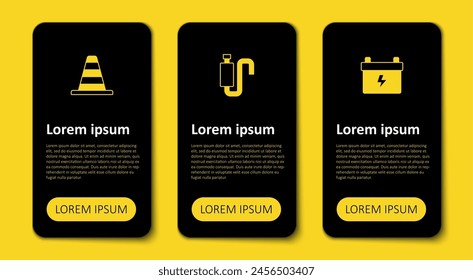 Set Car battery, muffler and Traffic cone. Business infographic template. Vector