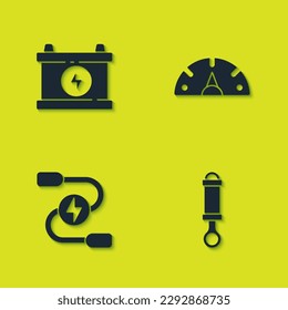 Set Car battery, Shock absorber, jumper power cable and Speedometer icon. Vector