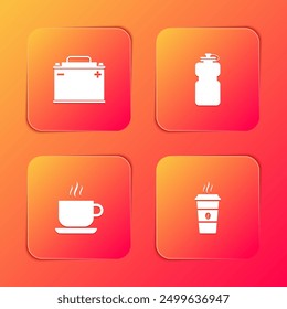 Set Car battery, Sport bottle with water, Coffee cup and  icon. Vector