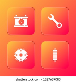 Set Car battery, Wrench spanner, Gear and Shock absorber icon. Vector.