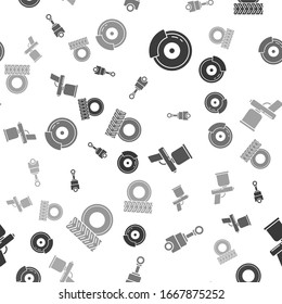 Set Car brake disk with caliper, Engine piston, Paint spray gun and Car wheel on seamless pattern. Vector