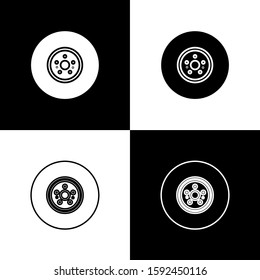Set Car brake disk icon isolated on black and white background.  Vector Illustration
