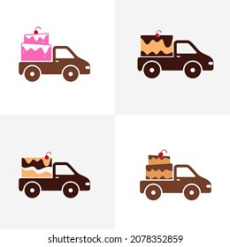 Set of Car Cake logo design vector template. Bakery logo concept