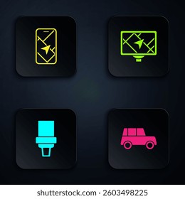 Set Car, City map navigation, Safety belt and Gps device with. Black square button. Vector