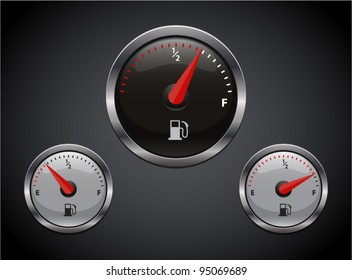 Set of car dash boards petrol meter, fuel gauge. Vector illustration